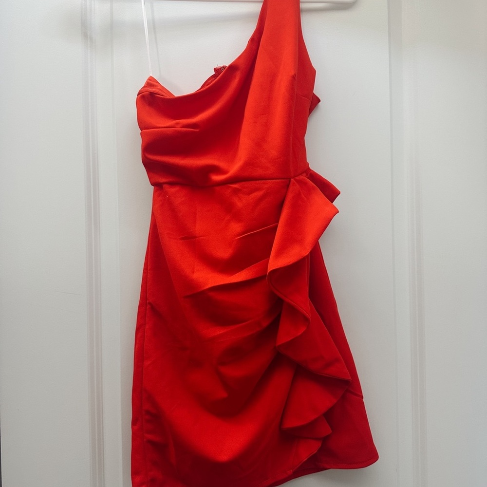 Hello Molly Fiery Red One-Shoulder Dress